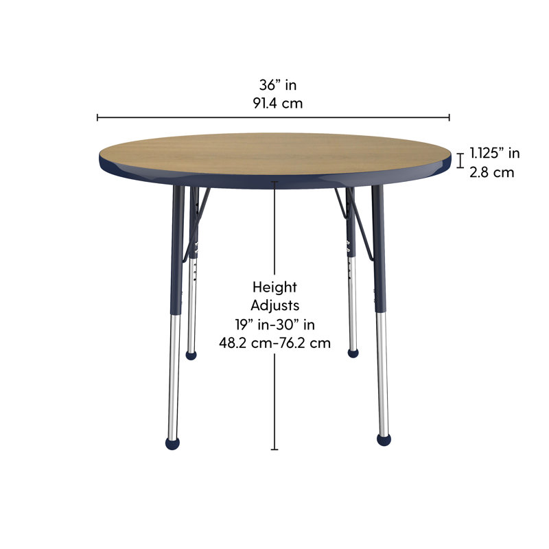 Table ronde à hauteur réglable, 36", Chêne Pasadena / bleu marine, Standard Ball Glide
