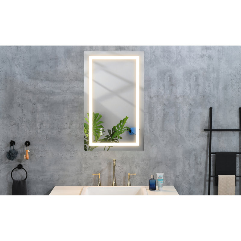 Grand miroir de salle de bain à DEL de 40 po x 32 po - Brouillard, intensité variable, 3 couleurs, fonction mémoire, fixation murale pour une décoration chic