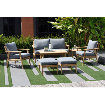 Tempo Teak 6 - Person Patio Conversation Sets with Cushions