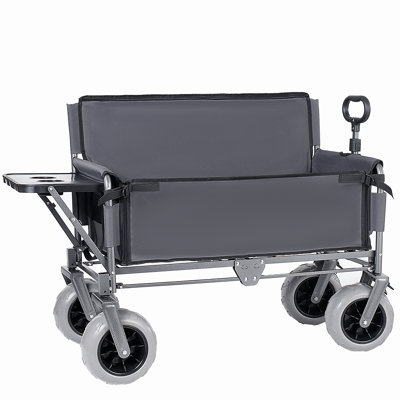 49”W x 26”D Heavy Duty Folding Wagon Cart with Canopy,  with 360° Swivel Wheels for Beach, Camping, Shopping