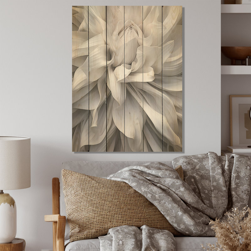 «Serene Flower Petals Dreamscape», art mural panneau de bois sur bois de pin naturel, H 32 po x l 24 po