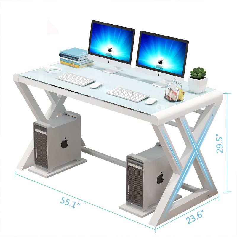 Bureau d'ordinateur 55,1 po Jenafir, Blanc