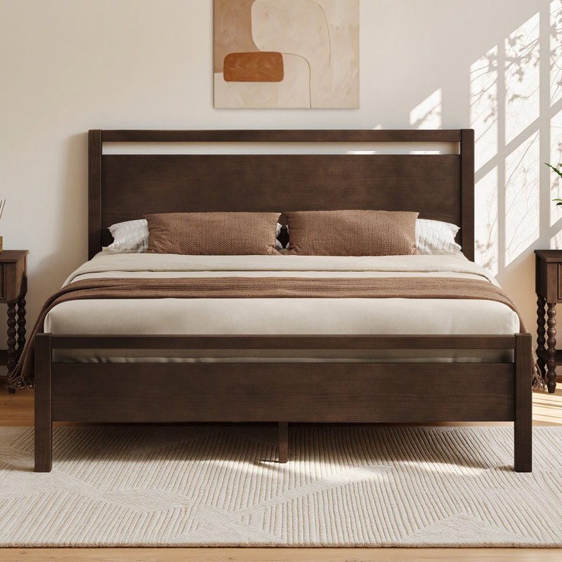 Lit standard en bois massif avec tête et pied de lit à lattes ajourées, noyer noir, Full / Double, Dark Walnut