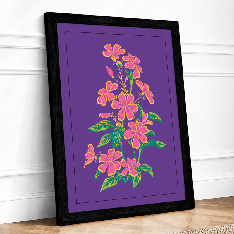 Pink Coral Florals Botanical - Print, Black, A4 - 29.7 x 21.0 cm
