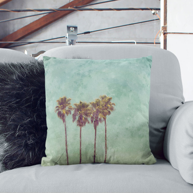 Summertime Palm Trees Painting Cushion with Filling, White, 40cm H x 40cm W x 15cm D