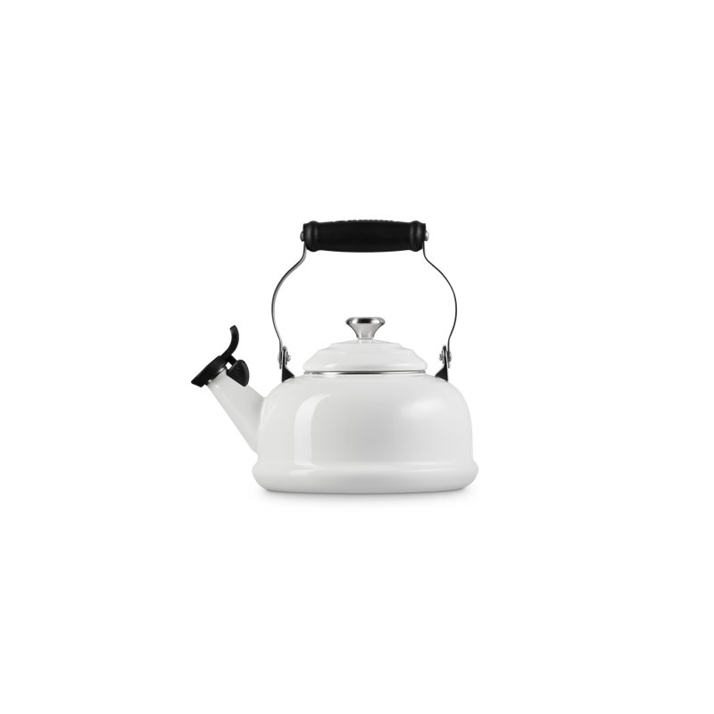 1.7 Qt White Enamel Steel Whistling Tea Kettle