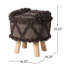 Handmade 16.23" Foot Stool - Blending Wool & Cotton And Eucalyptus Wood 16X16 Made With Handwoven