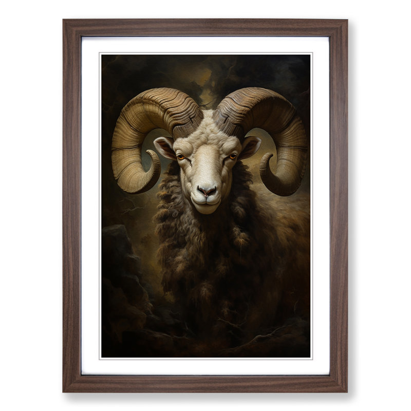 Ram Sheep Classicism Art - Framed Print, 64cm H x 46cm W x 2cm D, Walnut