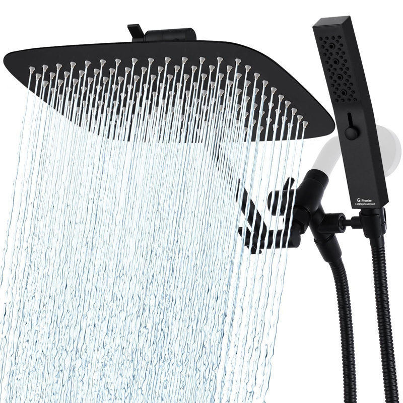 12 Inch Dual Square Shower Head With Handheld Spray Combo, 3-Way Diverter, 71 Inch Hose, Matte Black