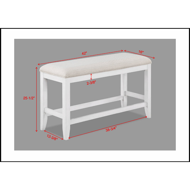 1Pc Transitional White Finish Fabric Upholstered Counter-Height Dining Bench, White/Beige
