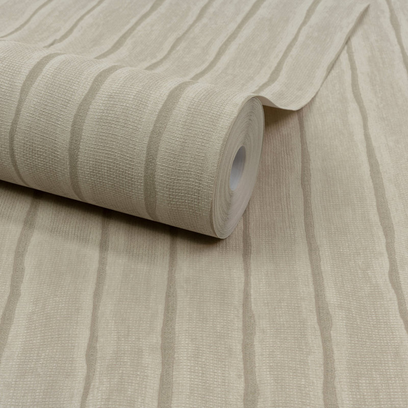 Precious Weaves Collection Irregular Stripes Wallpaper Roll, Beige