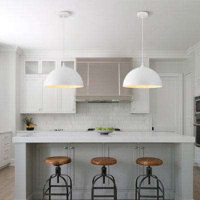 Luminaire suspendu à dôme blanc 2 lumières 16 pouces pour îlot de cuisine, salle à manger