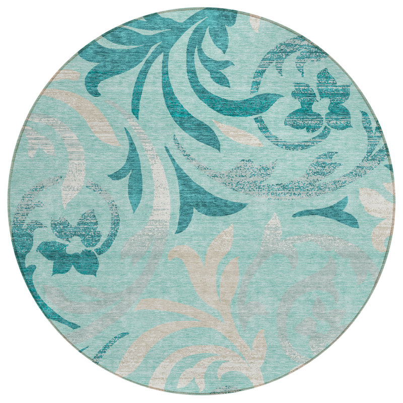 Washable Floral Indoor / Outdoor Rug, Round 8'