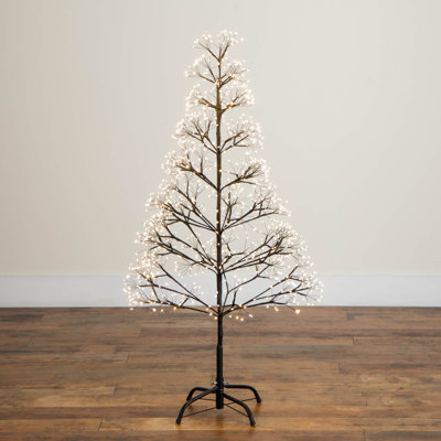 4Ft. Pre-Lit Artificial Halloween Black Starburst Tree With 800 Fairy Warm White LED Lights