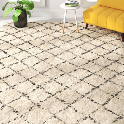Filips Hand Knotted Wool/Cotton Geometric Rug in Dark Brown/Ivory