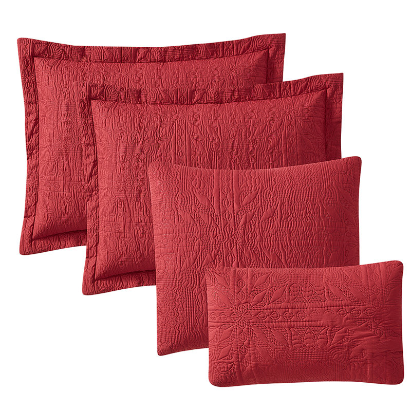 Grid Weave Premium Microfiber Reversible Quilt Set, Burgundy Red, King Quilt + 4 Shams