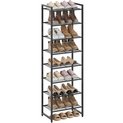 8‑Tier Tall Black Metal Shoe Rack, 18‑Pair Space‑Saving Shoe Organizer with Anti‑Tip Strap for Closet, Entryway
