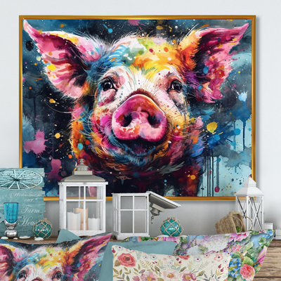 «Colorful Pig Portait», reproduction d'art sur toile cochon