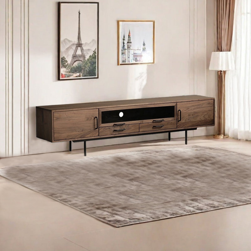 Meuble télé en noyer noir de style américain, 70.87"