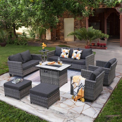 Chinotto Premium All-Weather Wicker 7 - Person Patio Conversation Set with Cushions