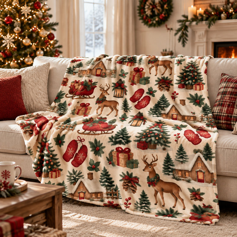 Soft and Warm Christmas Blanket, Throw, Deer