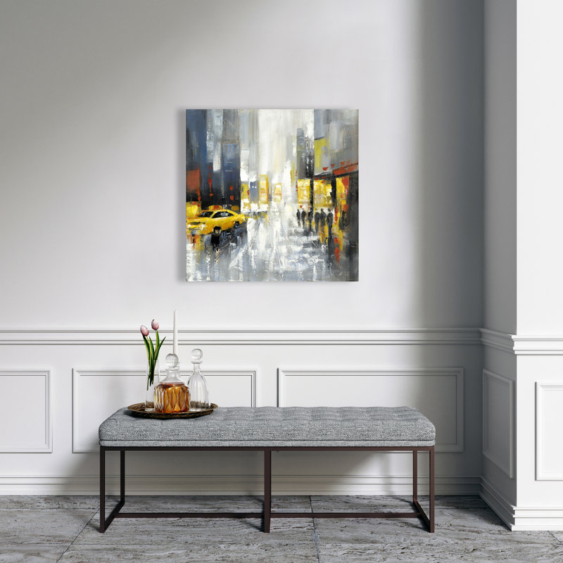 Rainy Busy Street - décor de salon en toile jaune | Art