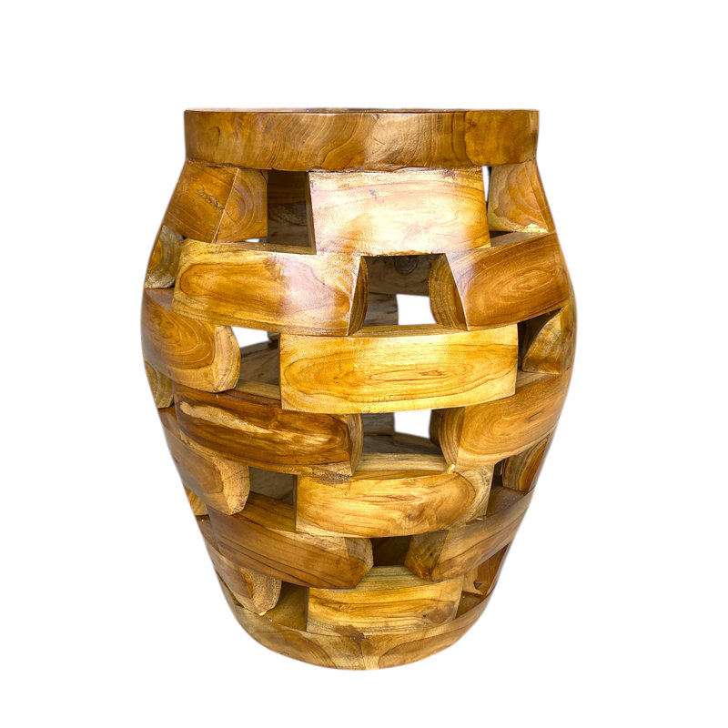 Solid Teak Wood Accent End Table Puzzle Hexagon Eclectic Design