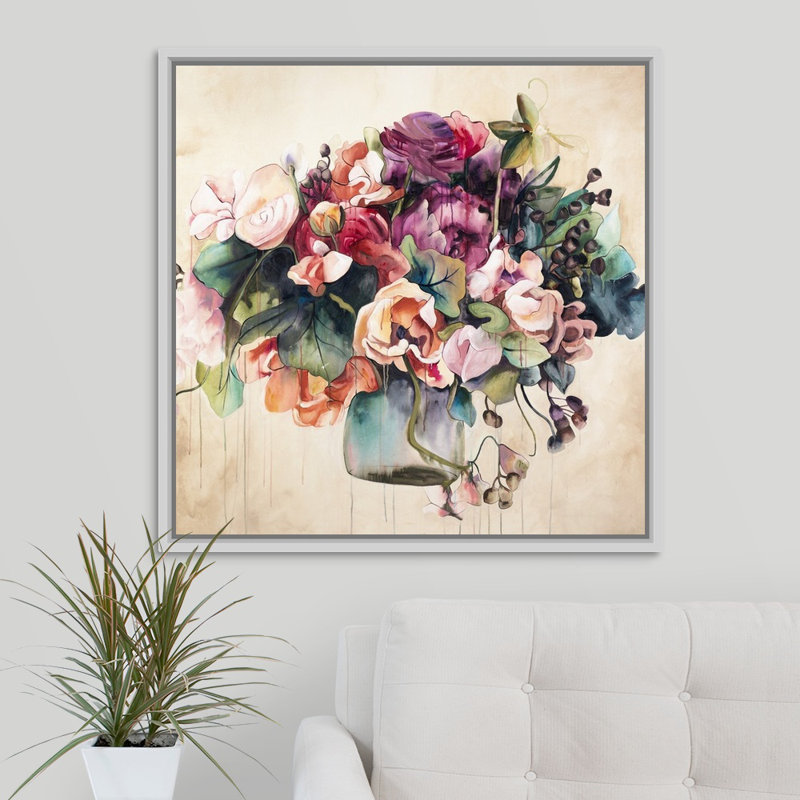 « rich disposition », peinture sur toile, H 31,7 po x l 31,7 po x p 1,75 po, Cadre flottant blanc
