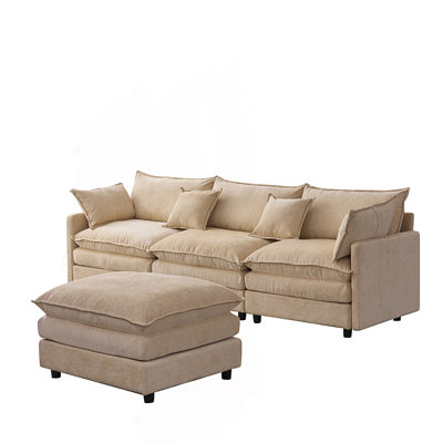 Modular Sectional Couch, Upholstered Soft Sofa, 3 Seater with Ottoman, L Shape Sofa, Living Room Sofa