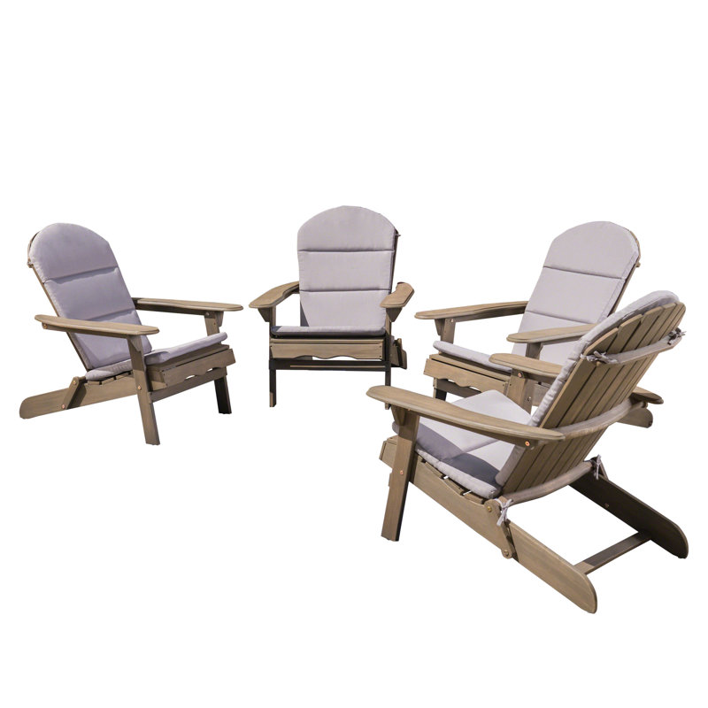 Matthias Foldable Outdoor Adirondack Set, Gray/Gray