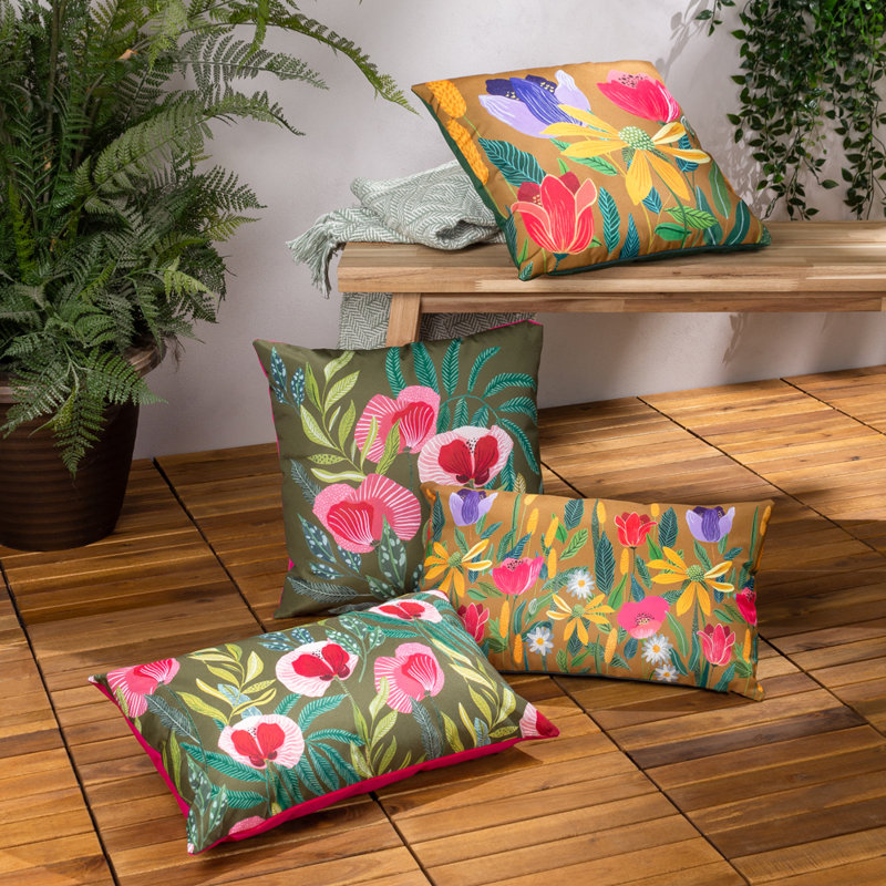 Indoor / Outdoor Floral Rectangular Lumbar Cushion with Filling