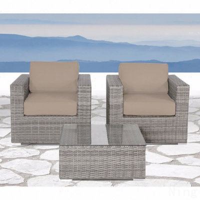 Rattan Wicker 2-Person Seating Set, With Cushions Outdoor