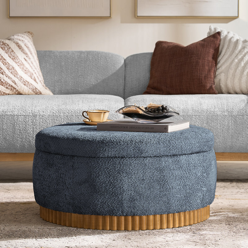 Repose-pieds en bois massif avec rangement et plateau réversible l 35 po Lessman, Bleu ardoise
