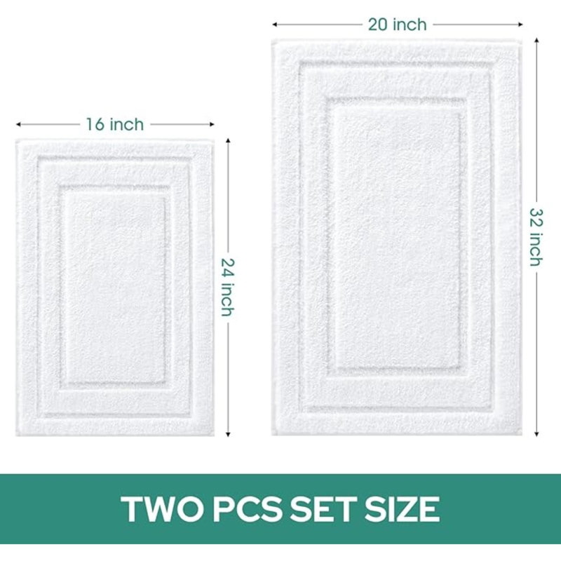 Bathroom Rugs Sets 2 Piece, Super Soft And Absorbent Non Slip Microfiber Machine Washable Bath Mat Set, 32" L x 16" W, White