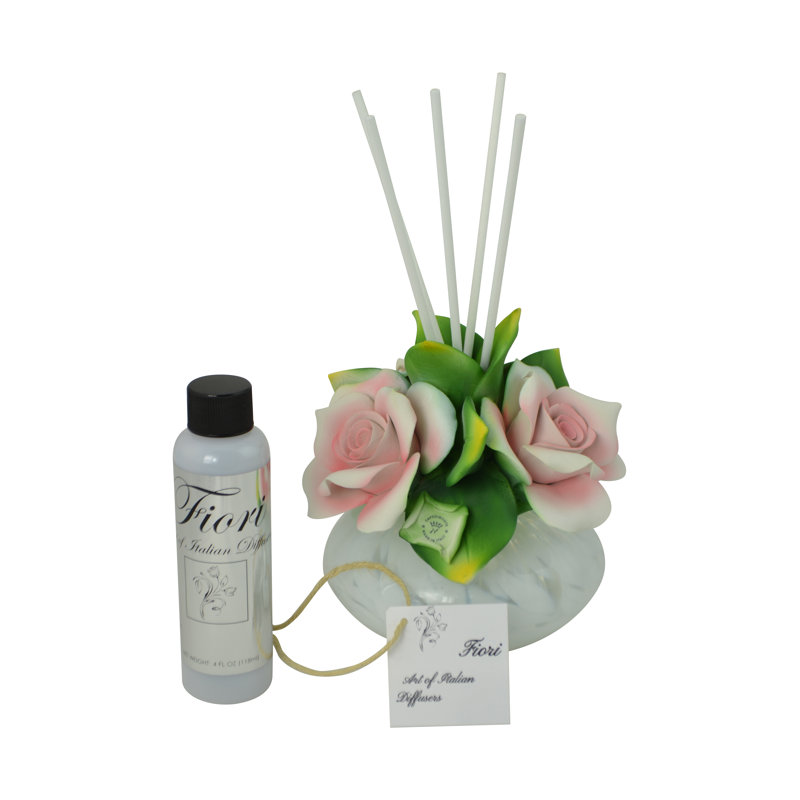 Diffuseur d'huile de porcelaine 8 "avec roses Capodimonte, Rose pastel