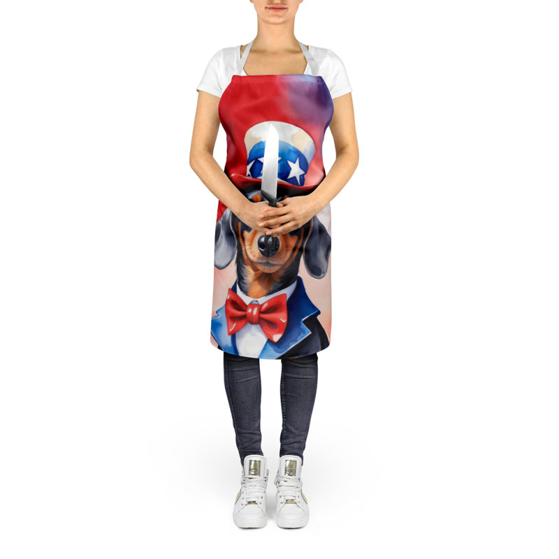 Patriotic American Apron, Black Dachshund