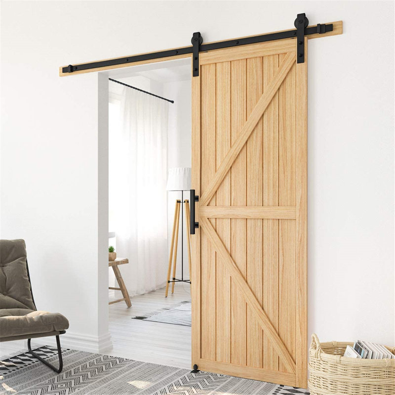 HomLux 8ft Heavy Duty Sturdy Sliding Barn Door Hardware Kit, Smoothly and Quietly, Easy to Install and Reusable - Fit 1 3/8-1 3/4" Thickness & 48" Wide Door Panel, Black(J Shape Hanger) Standard Single Track Barn Door Hardware Kit