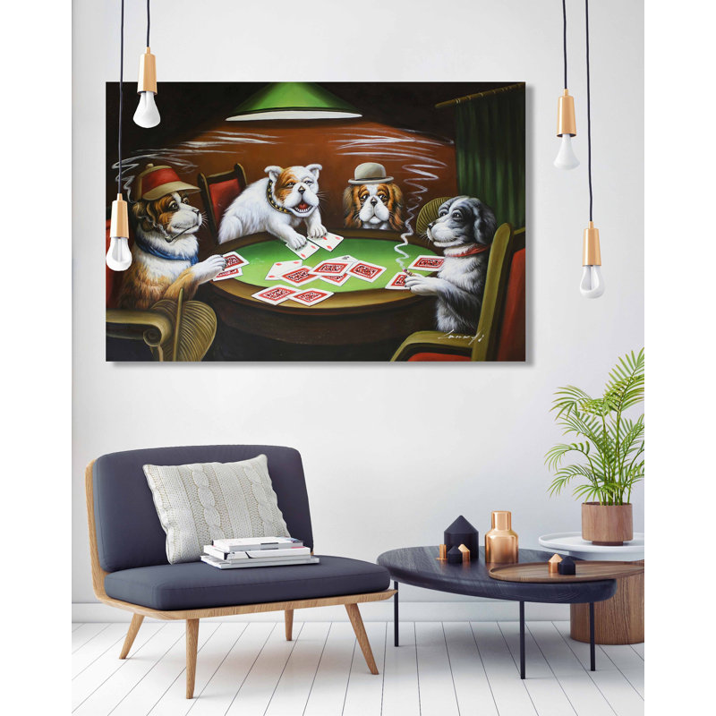Peinture mignonne de chiens jouant aux pokers sur toile, H 28 po x l 40 po x P 1,5 po