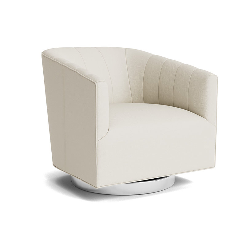 Cooper Upholstered Swivel Barrel Chair, Polished Stainless Steel, Greenwich Performance Leather - Cream