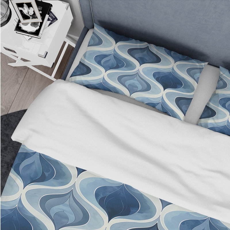 Ensemble de housse de couette moderne bleu et blanc Ogee Patten III, Housse de couette très grand et 2 très grandes t