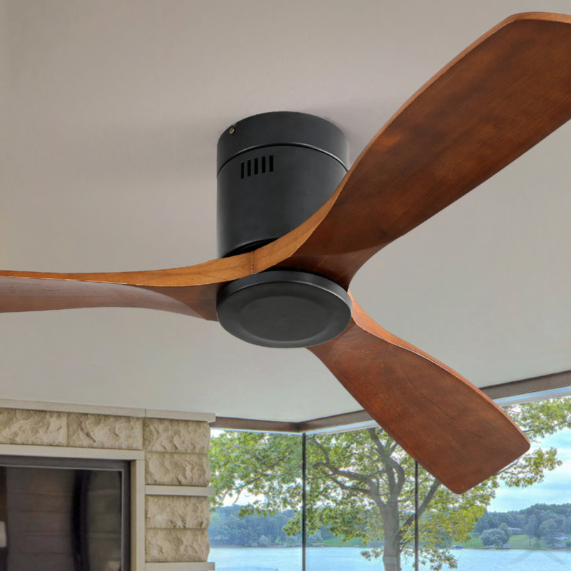 Ventilateur de plafond en bois 52 pouces avec 3 pales en bois massif Télécommande réversible sans moteur à courant continu