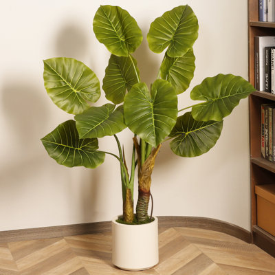 Albee Faux Banana Leaf Plant in White Planter, Lifelike Fake Green Plant for Indoor  Decor