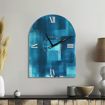 Aqua Rhythm Layers - Abstract Non-Ticking Arched Metal Wall Clock