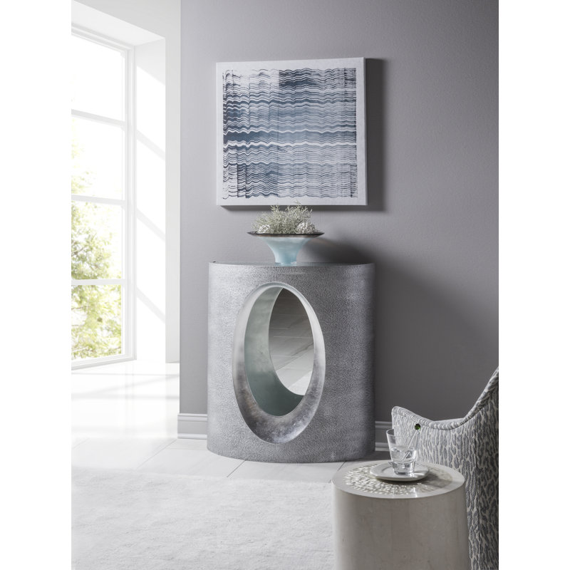 Modern Elegance Demilune Glass Console Table in Gray and Silver