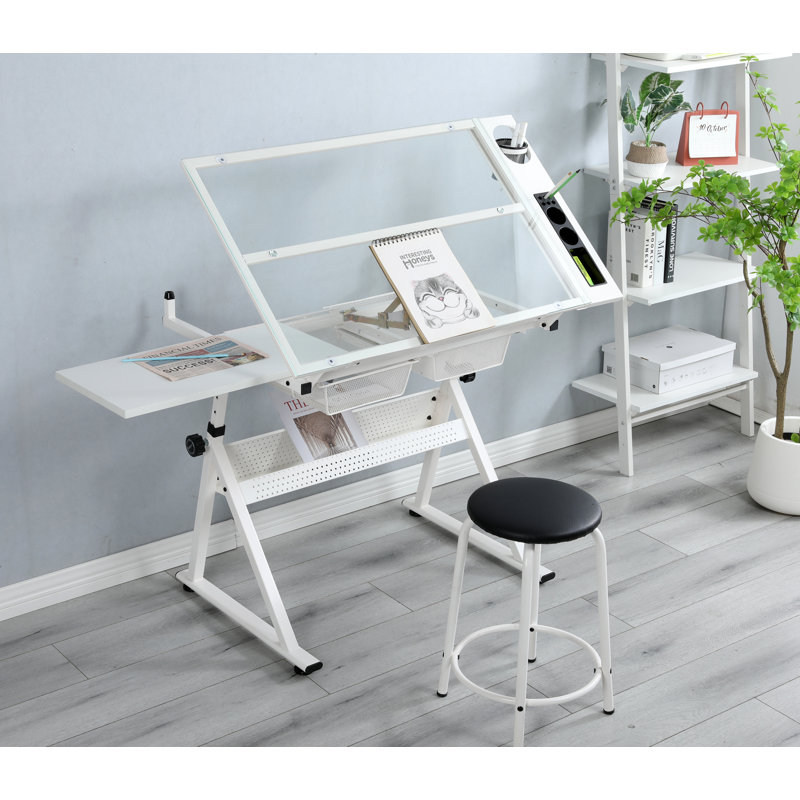38.5"X 23.6" Tempered Glass Drafting Table, White