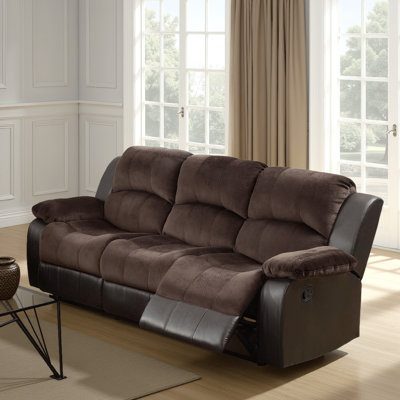 83 Inch Manual Recliner Suede Sofa, USB Charging Port, Brown Faux Leather