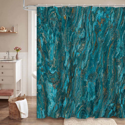Rideau de douche bleu abstrait bleu sarcelle avec 12 crochets