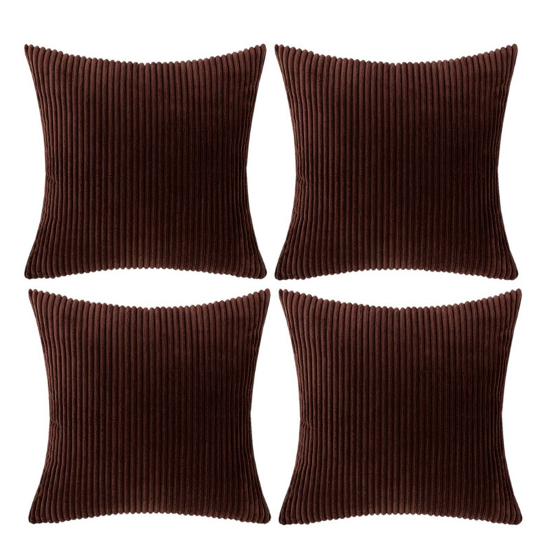 Striped Cotton Blend Reversible Pillow Cover, Chocolate, 22" x 22"