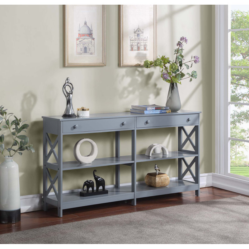 Console 2 tiroirs 60 po avec tablettes Lemay, gris, H 31,5 po x l 60 po x P 12 po