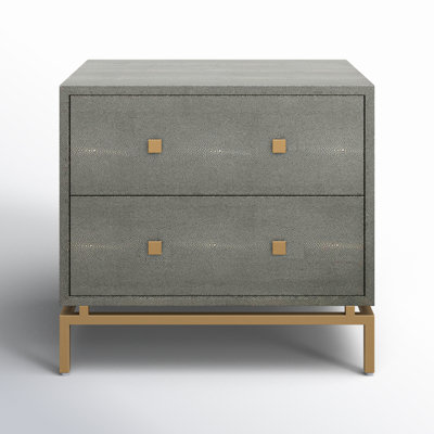 2 Drawer Nightstand in Gray/Brass